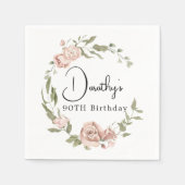 Dusty Pink Rose Floral 90th Birthday Servet (Voorkant)
