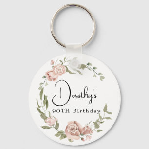 Dusty Pink Rose Floral 90th Birthday Sleutelhanger