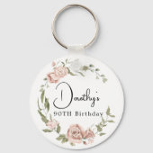 Dusty Pink Rose Floral 90th Birthday Sleutelhanger (Achterkant)
