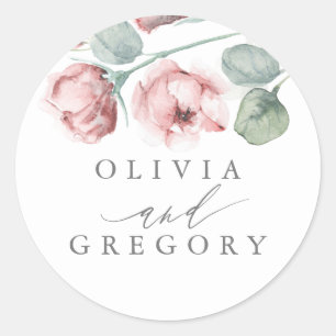 Dusty Pink Rose Floral Elegant Bruiloft Ronde Sticker