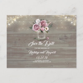 Dusty Pink Rose Floral Mason Jar Save the Date Aankondigingskaart