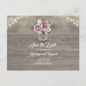 Dusty Pink Rose Floral Mason Jar Save the Date Aankondigingskaart (Voorkant)