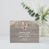 Dusty Pink Rose Floral Mason Jar Save the Date Aankondigingskaart (Staand voorkant)