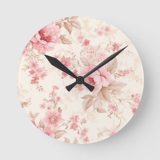Dusty Pink Rose Floral Ronde Klok (Voorkant)