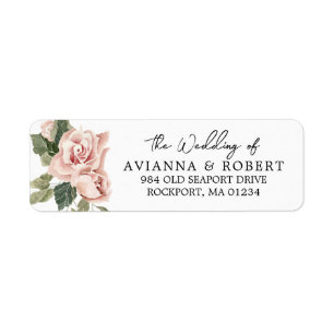 Dusty Pink Rose Floral Wedding Return Address Labs Etiket