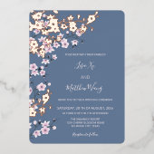 Dusty Pink Rose Gold Cherry Blossom Bruiloft Folie Uitnodiging (Voorkant)