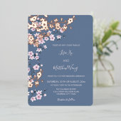 Dusty Pink Rose Gold Cherry Blossom Bruiloft Folie Uitnodiging (Staand Voorkant)