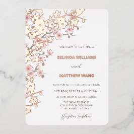 Dusty Pink Rose Gold Cherry Blossom Bruiloft Folie Uitnodiging