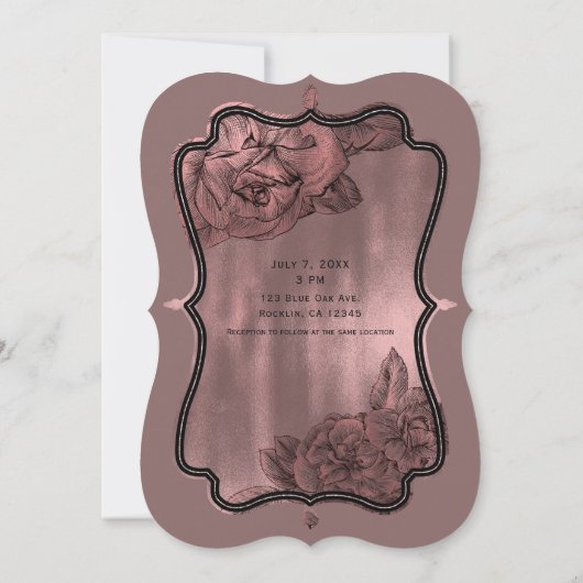 Dusty Pink Rose Gold Elegant Glam Bloemen Bruiloft Kaart (Achterkant)