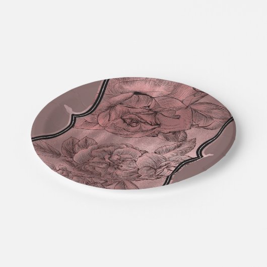 Dusty Pink Rose Gold Elegant Glam Floral Chic Papieren Bordje (Gekanteld)