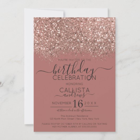 Dusty Pink Rose Gold Glitter Confetti Verjaardag Kaart (Voorkant)