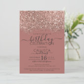 Dusty Pink Rose Gold Glitter Confetti Verjaardag Kaart (Staand voorkant)