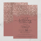 Dusty Pink Rose Gold Glitter Confetti Verjaardag Kaart (Voorkant / Achterkant)