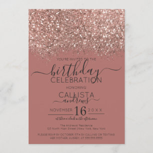 Dusty Pink Rose Gold Glitter Confetti Verjaardag Kaart