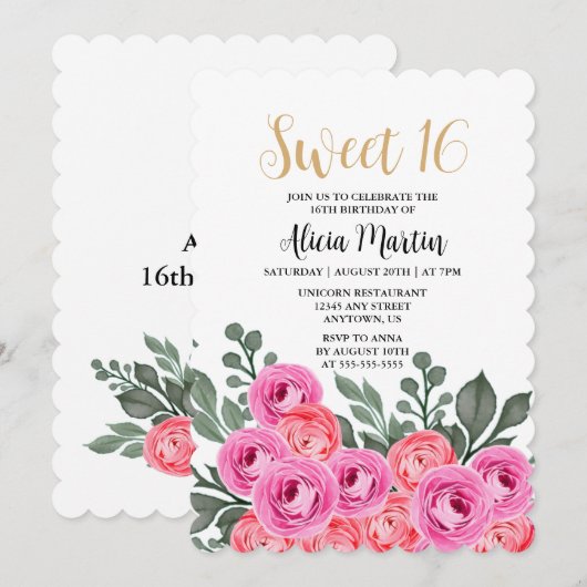 Dusty Pink Rose Gold Sweet 16 Verjaardag Kaart (Voorkant / Achterkant)