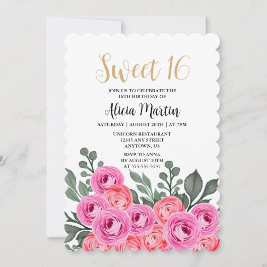 Dusty Pink Rose Gold Sweet 16 Verjaardag Kaart (Voorkant)