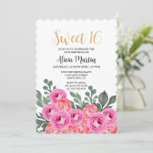 Dusty Pink Rose Gold Sweet 16 Verjaardag Kaart (Staand voorkant)