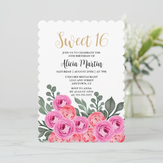 Dusty Pink Rose Gold Sweet 16 Verjaardag Kaart (Staand voorkant)