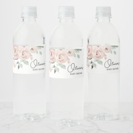 Dusty Pink Rose Het is een meisje Baby shower Waterfles Etiket (Flessen)