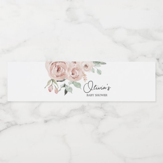 Dusty Pink Rose Het is een meisje Baby shower Waterfles Etiket (Enkel label)