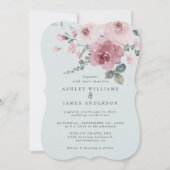 Dusty Pink Rose Light Blue Wedding Kaart (Voorkant)
