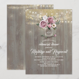 Dusty Pink Rose Mason Jar Rustieke repetitie diner Kaart