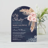 Dusty Pink Rose Pampas Grass Navy Arch Baby shower Kaart (Staand voorkant)
