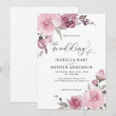 Dusty Pink Rose Pastel Floral Mauve Flower Wedding Kaart (Voorkant / Achterkant)