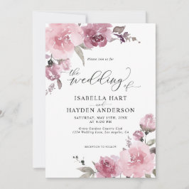 Dusty Pink Rose Pastel Floral Mauve Flower Wedding Kaart