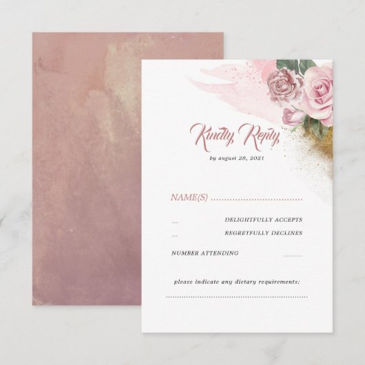 Dusty Pink Rose Romantische Bruiloft RSVP (Voorkant / Achterkant)