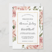 Dusty Pink Rose Rustic Floral Wedding Invitation Kaart (Voorkant)