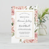 Dusty Pink Rose Rustic Floral Wedding Invitation Kaart (Staand voorkant)