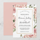 Dusty Pink Rose Rustic Floral Wedding Invitation Kaart (Voorkant / Achterkant)