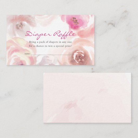 Dusty Pink Rose Waterverf Diaper Raffle Ticket Informatiekaartje (Voorkant / Achterkant)