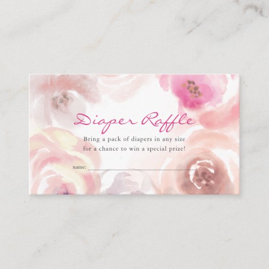 Dusty Pink Rose Waterverf Diaper Raffle Ticket Informatiekaartje (Voorkant)