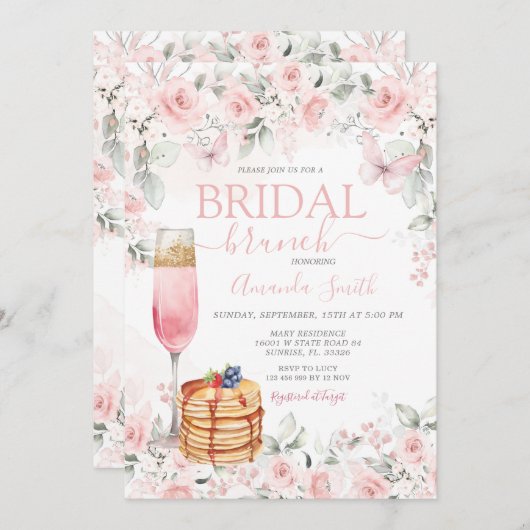 Dusty Pink Roses Bruids Brunch uitnodiging (Voorkant / Achterkant)
