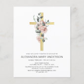 Dusty Pink Roses Cross Bloemen Doop Uitnodiging (Voorkant)