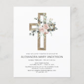 Dusty Pink Roses Cross Bloemen Doop Uitnodiging (Voorkant)