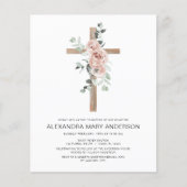 Dusty Pink Roses Cross Bloemen Doop Uitnodiging (Voorkant)