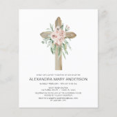 Dusty Pink Roses Cross Bloemen Doop Uitnodiging (Voorkant)