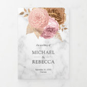 Dusty Pink Roses Earthy Floral Marble Wedding Drieluik Uitnodiging (Cover)