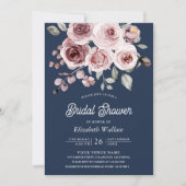 Dusty Pink Roses Foto QR Code Navy Vrijgezellenfee Kaart (Voorkant)