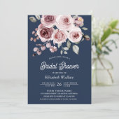 Dusty Pink Roses Foto QR Code Navy Vrijgezellenfee Kaart (Staand voorkant)