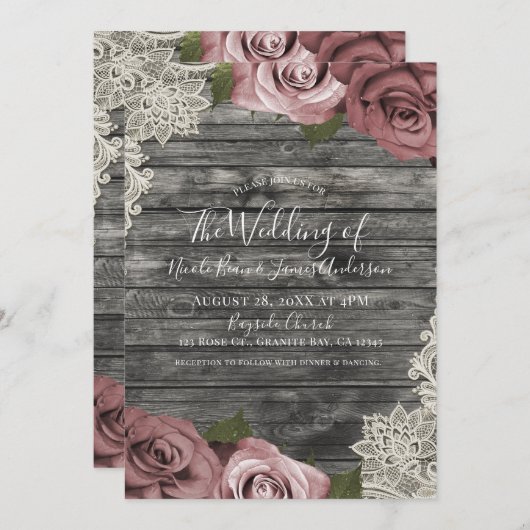 Dusty Pink Roses Gray Rustic Wood Weddenschap Kaart (Voorkant / Achterkant)