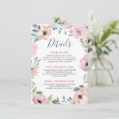 Dusty Pink Roses Midsummer Bloemen Trouwdetails Informatiekaartje (Staand voorkant)