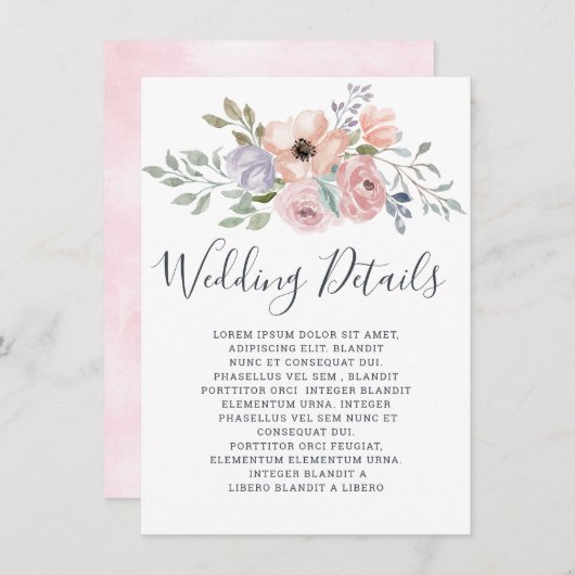 Dusty Pink Roses Midsummer Bloemen Trouwdetails Informatiekaartje (Voorkant / Achterkant)