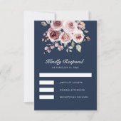 Dusty Pink Roses Navy Blue Wedding RSVP Kaartje (Voorkant)