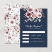 Dusty Pink Roses Navy Blue Wedding RSVP Kaartje (Voorkant / Achterkant)