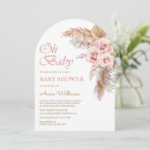 Dusty Pink Roses Pampas Grass Arch Baby shower Kaart (Staand voorkant)