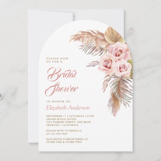 Dusty Pink Roses Pampas Grass Arch Vrijgezellenfee Kaart (Voorkant)